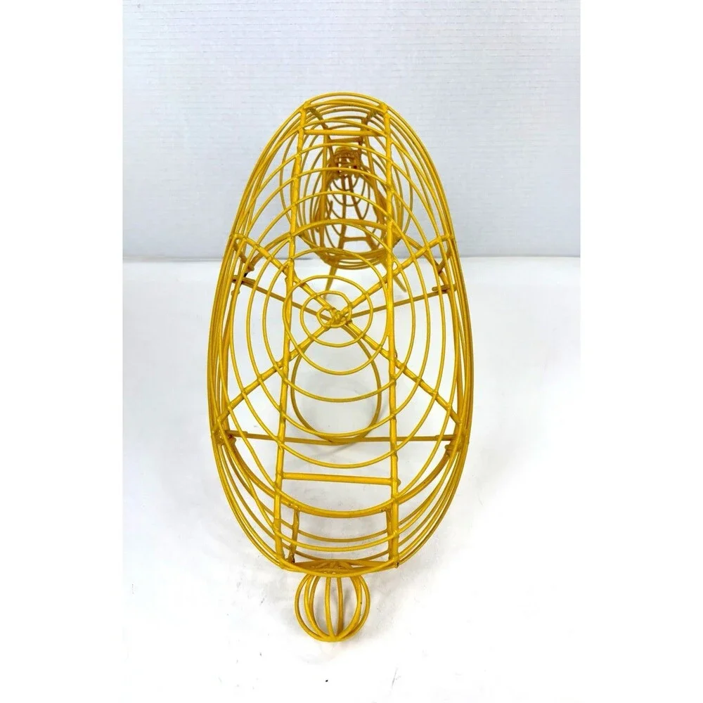 Vintage Yellow Wire Bunny Rabbit Egg Basket Decor with Handle